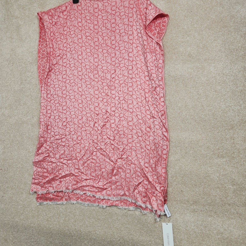 Calvin Klein Pink Monogram CK Logo Fringe Trim Wrap Scarf One Size NWT